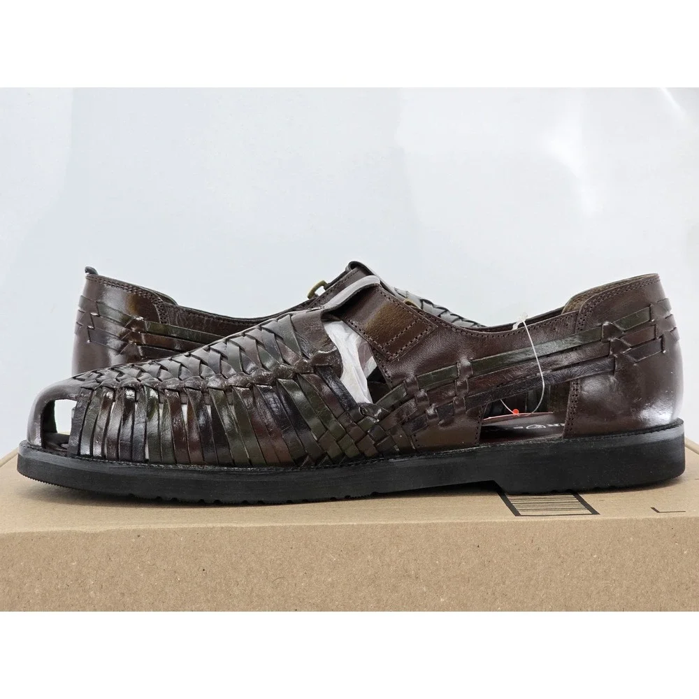Deer Stags Bamboo Huarache Sandals Mens 14 Brown Woven Leather Slip On -New